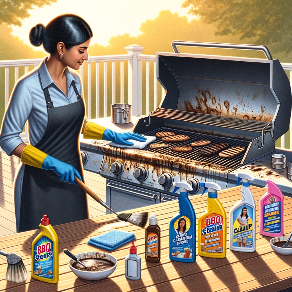 Professional demonstrating BBQ stain cleaning techniques and using stain removal solutions for effective outdoor grill maintenance and cleanliness.