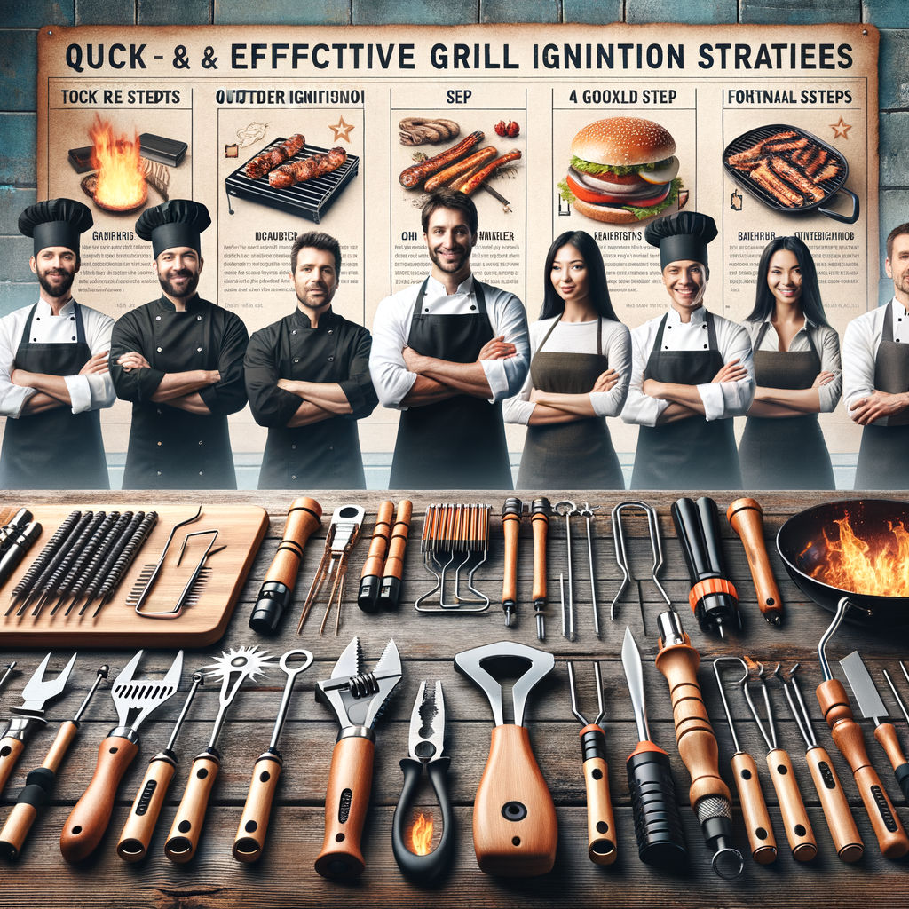 Assortment of best BBQ fire starters and outdoor grill ignition tools displayed on a table, demonstrating quick and easy grill ignition techniques for Fire Starters 101 guide.